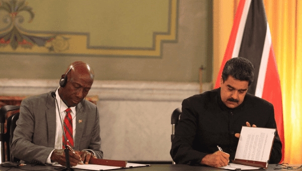 Prime Minister of Trinidad and Tobago Keith Rowley and Venezuelan President Nicolas Maduro